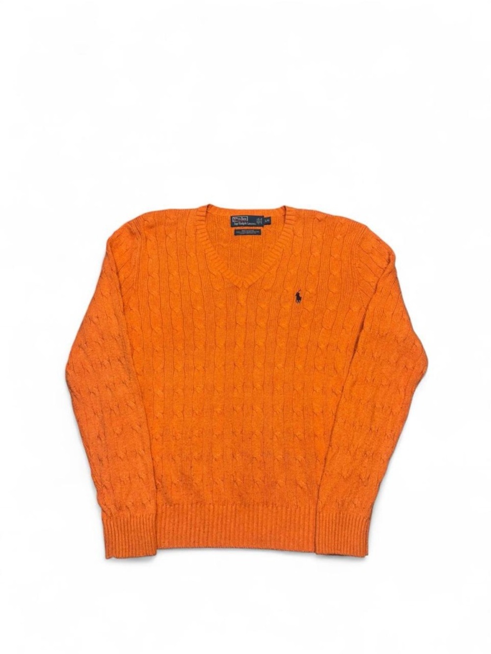 Vintage 90s polo Ralph Lauren silk cable knit v neck sweater orange L mens
